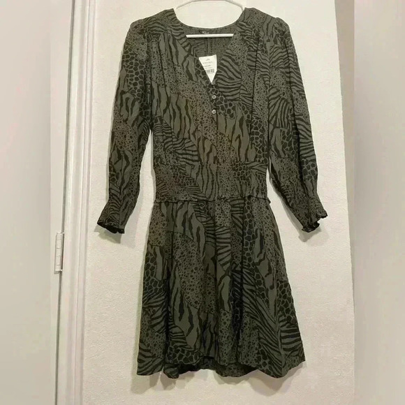 Rails Zana Mini Dress Olive Green Mixed Animal Print Womens Size Xsmall - Picture 2 of 7